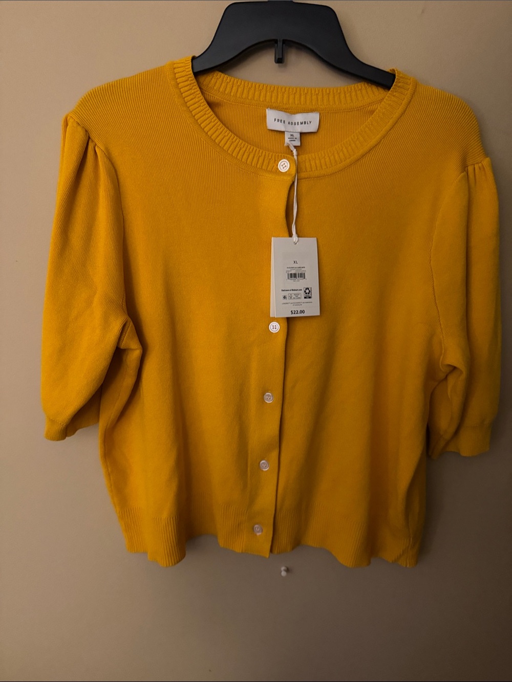 Free Assembly Women's Mustard Yellow Short Sleeve Button Cardigan